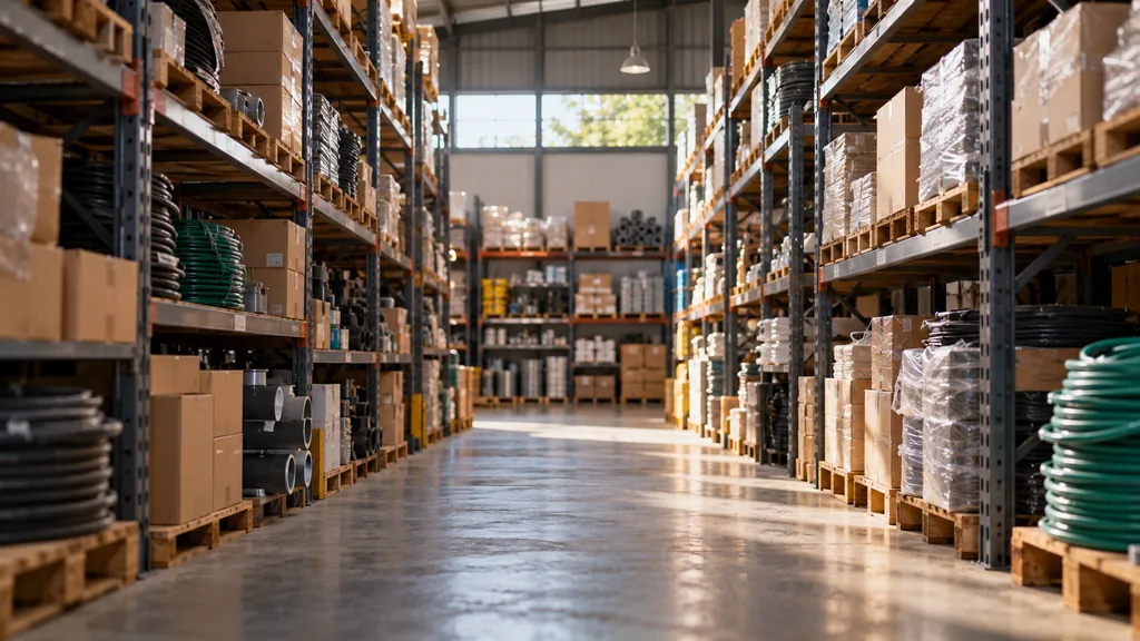 Pasillo de bodega con estantes llenos de cajas que llevan meses sin moverse.